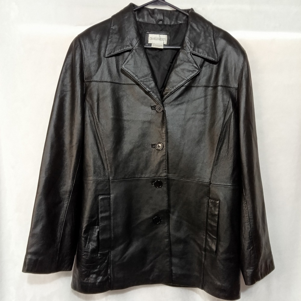 Vtg 90s Charles Klein Genuine Black Leather Coat Jacket Blazer Goth Grunge Sz L